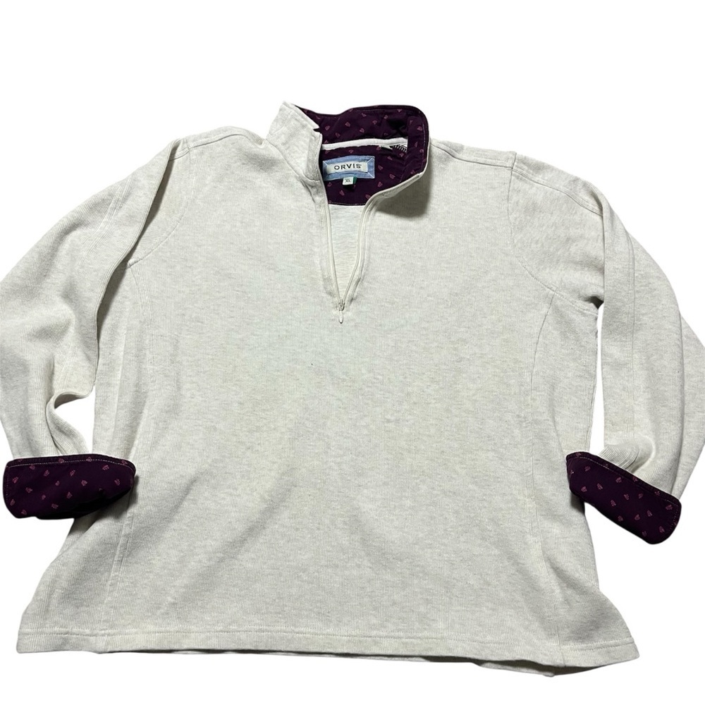 Orvis Quarter-Zip Pullover Contrasting Purple Cuff Collar Size XL Outdoor Warm